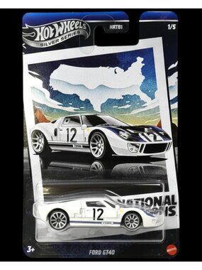 Hot Wheels Ford GT40 White National Icons Silver Series 1 64 Scale Die Cast